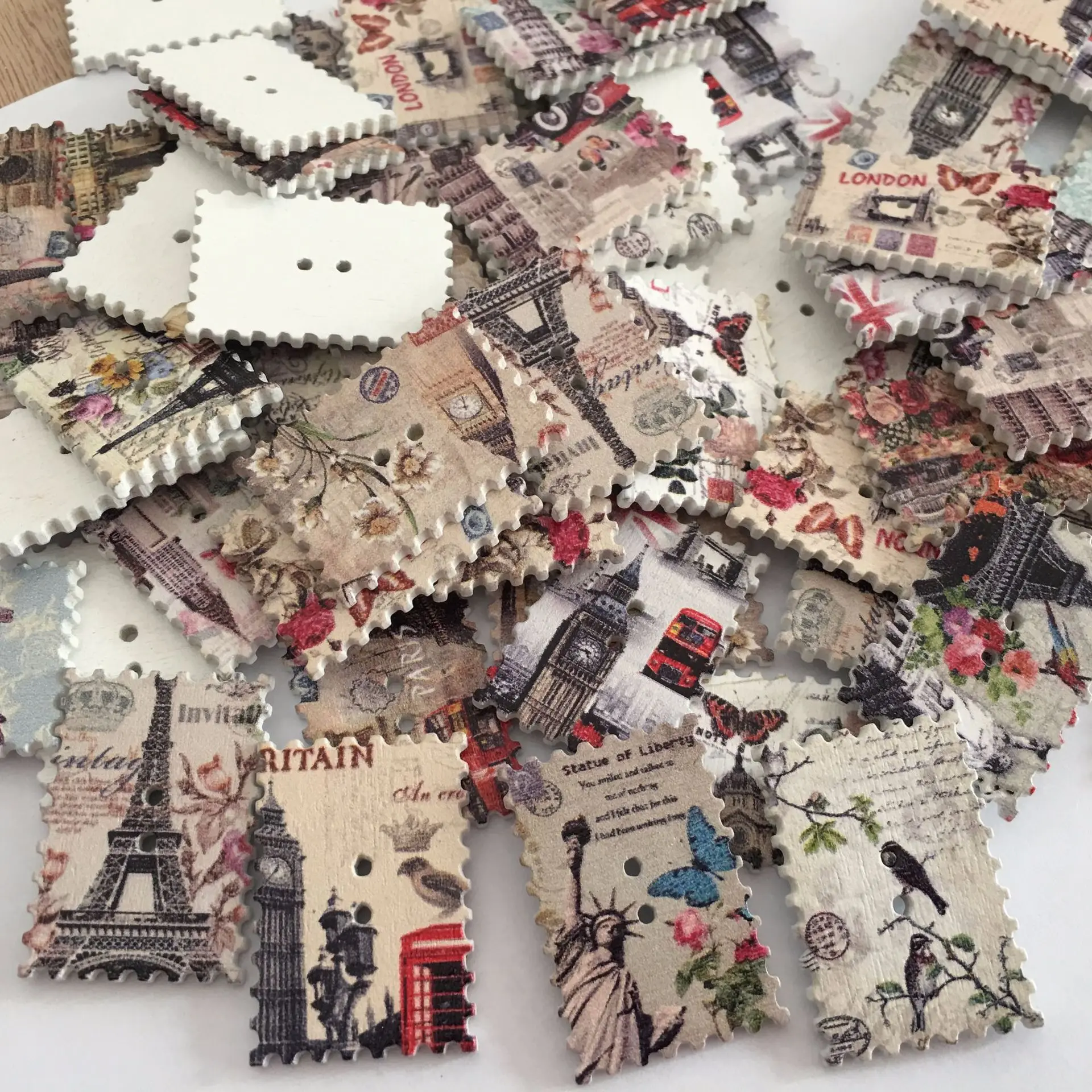 Креативные винтажные открытки на пуговицах деревянные раскрашенные в виде башни