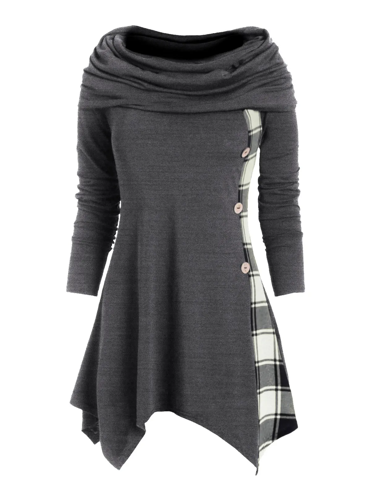 Женская Асимметричная клетчатая туника DRESSFO Повседневная Туника с длинными