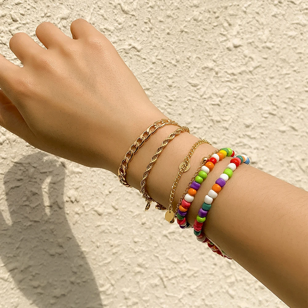 

Ingemark Boho Rainbow Color Beads Charm Bracelet Hand Multilayer Twist Chain Bracelets y2k Jewelry for Women Aesthetic Gift New