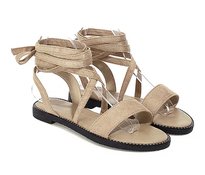 

Cross Ankle Strap Women Sandals Lace Up New Fashion Sexy Solid Flat with Shoes Woman Large Size Open Toe Casual Women's Shoes