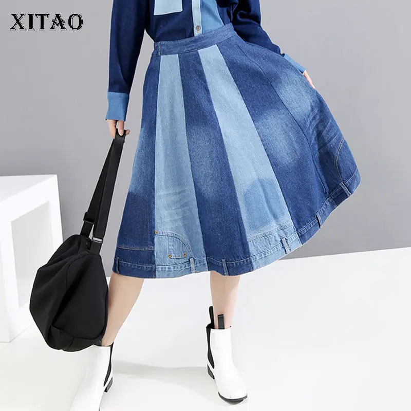 XITAO принт в полоску с высокой талией юбки Для женщин Корейском стиле новые модные
