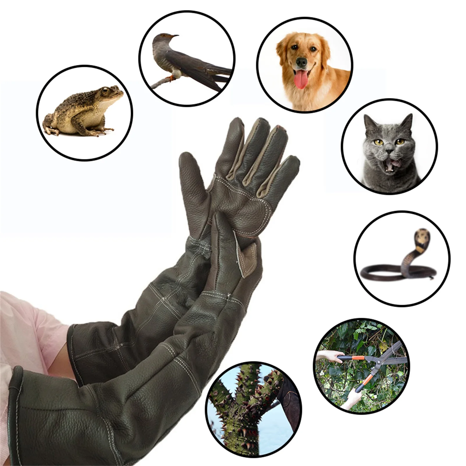Guantes Protectores de cuero antimordedura para mascotas, para trabajo de jardiner&iacute;a, entrenamiento de mascotas, alimentaci&oacute;n-1