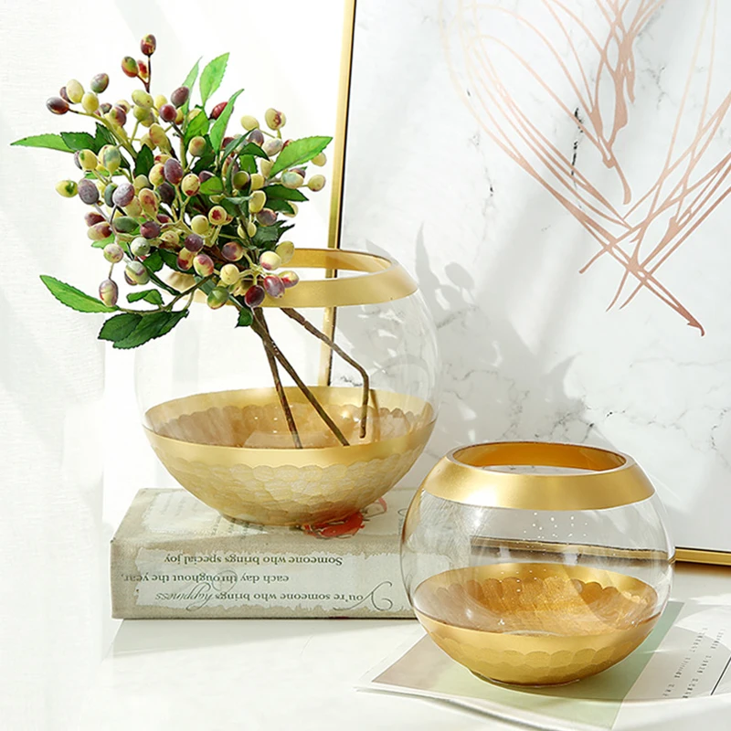 

Nordic Golden Honeycomb Round Ball Vase Ornaments Living Room Flower Arrangement Hydroponic Bottle Creative Soft Decoration