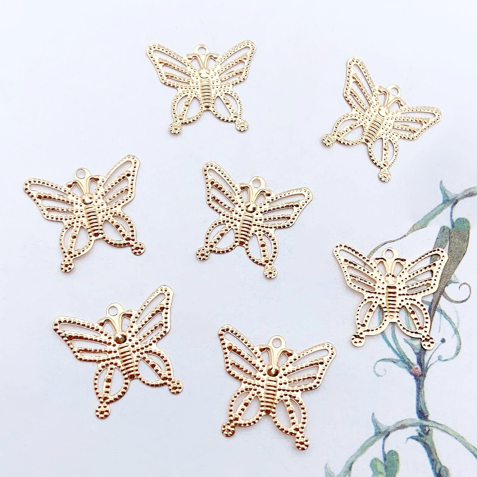

50pcs Metal Butterfly Iron Charm Pendant Gold Beads Caps Wraps Hair Stick Band Accessories Jewelry Making DIY Craft 19x17mm