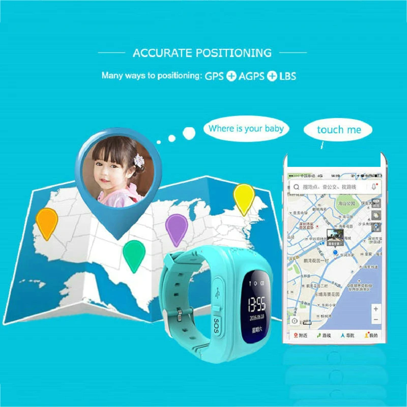 Умные детские наручные часы Смарт позиционирования вызова мульти Язык для детей