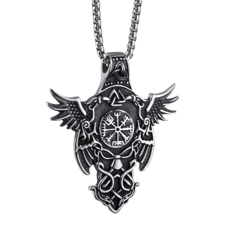

Norse Viking Talisman Necklace Stainless Steel Men Vintage Original Jewelry Nordic Crow Valknut Vegvisir Compass Amulet Pendant