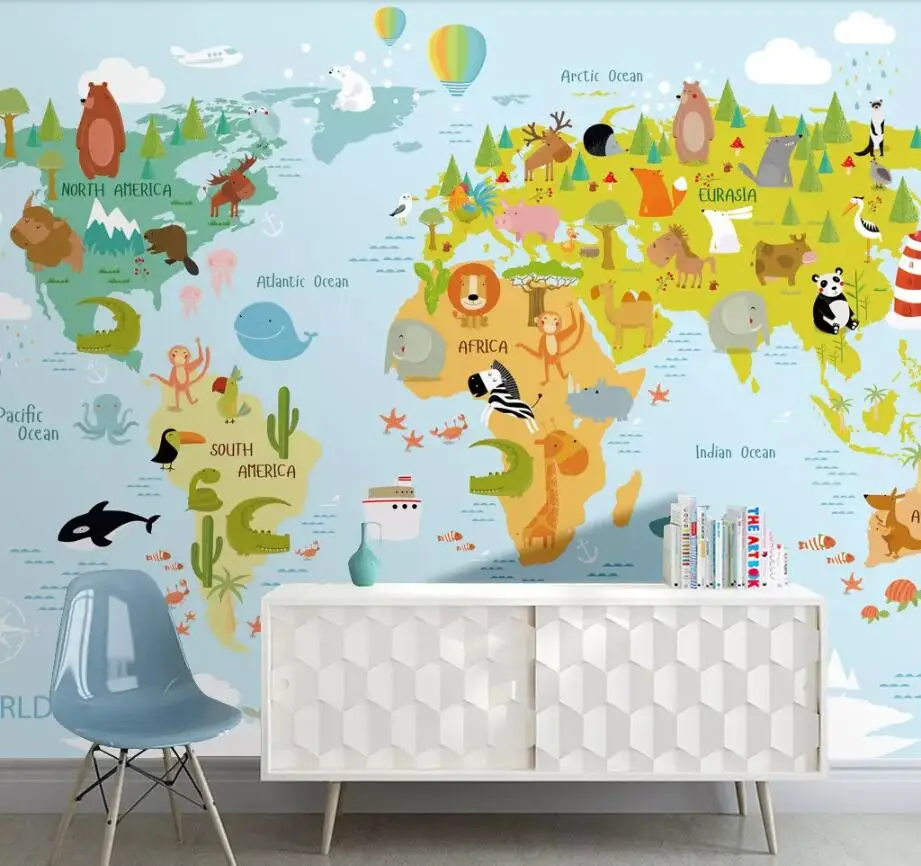 

Milofi custom 3D wallpaper mural Nordic cartoon animal world children's room living room bedroom background wall decoration pain