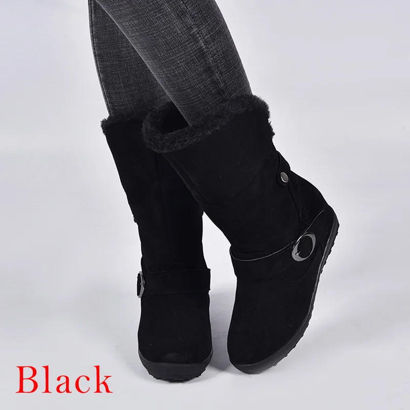 B black LOOZYKIT/милые женские замшевые зимние сапоги; Теплая обувь с хлопковой подкладкой; обувь на среднем каблуке; Плюшевые сапоги; женская обувь; большие размеры 35-43 - Цвет: B black