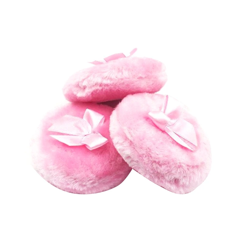 Большая пушистая пуховая пуховка для лица круглая с ленточным бантом и ручкой