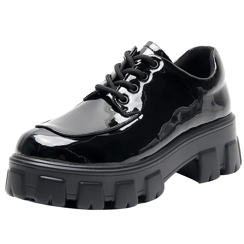 

Dilalula 2021 Chunky Heels Female Brogue Casual Shoes Woman Platform Pumps Genuine Leather Lace Up Leisure Shoes