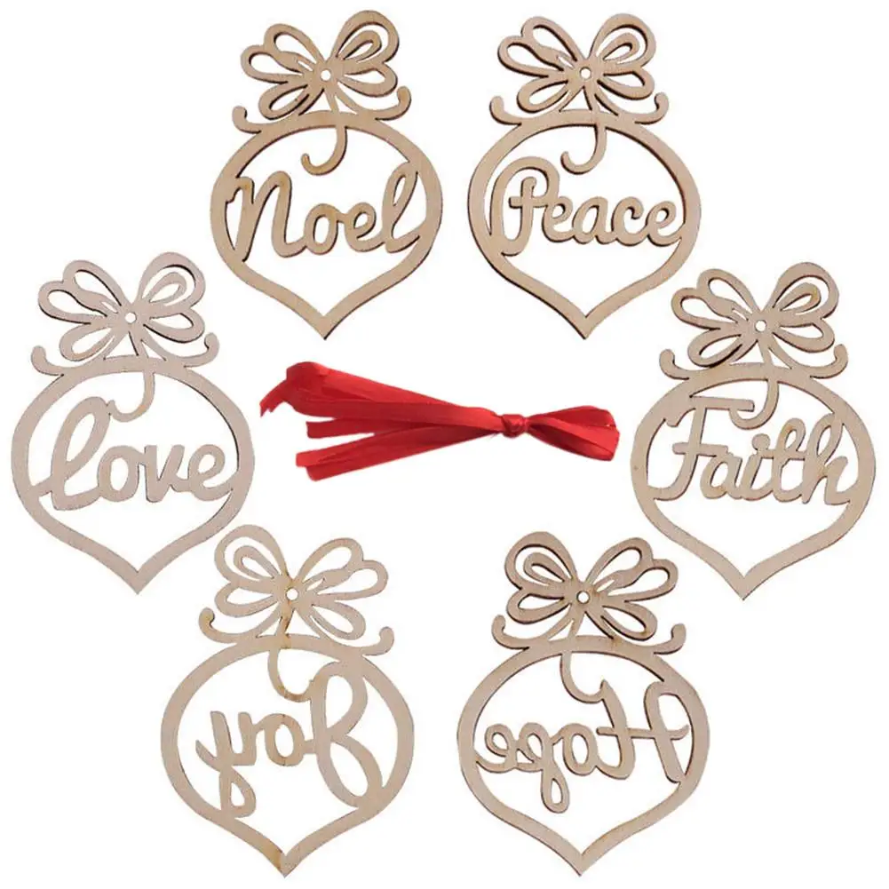 6PCS Merry Christmas Wooden Hollow Hanging Ornaments DIY Wood Crafts Xmas Tree Home Party Decorations | Дом и сад
