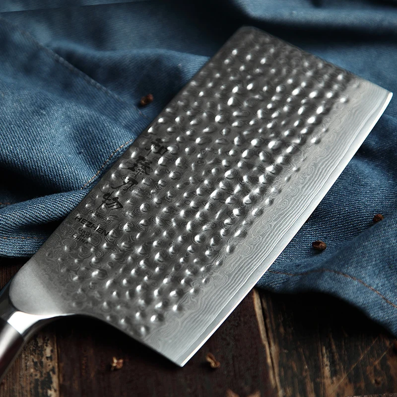 HEZHEN 7 дюймовый Мясницкий накири кухонные ножи из высокоуглеродистой дамасской