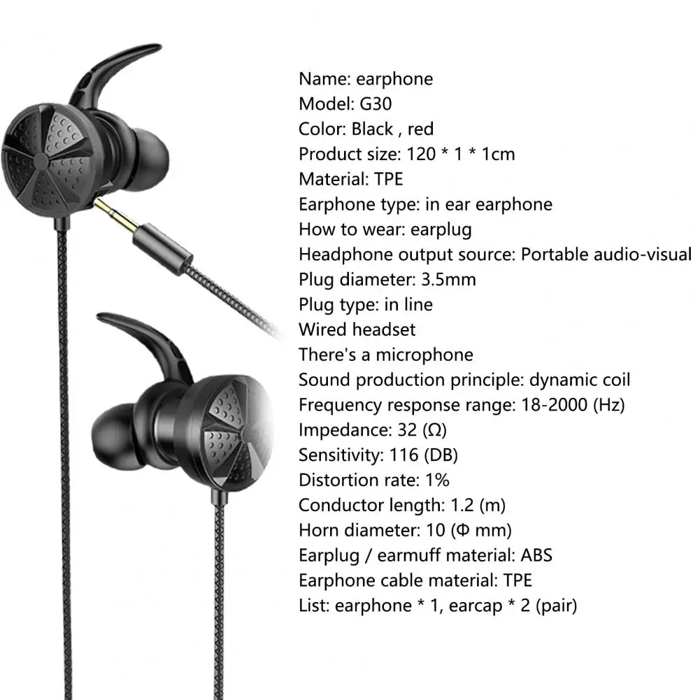 

G30 Earphone Wired Universal with Mic Gaming Earbuds Deep Bass Earphones for Tablets