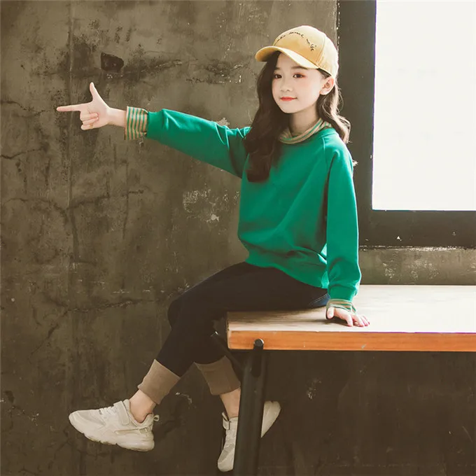 as picture Kid Girl Clothes Hot Sale Boys and Girls Autumn Suit Long-sleeved O-neck Clothes 4-13Y Girl Sport T-shirt and Pants - Цвет: as picture