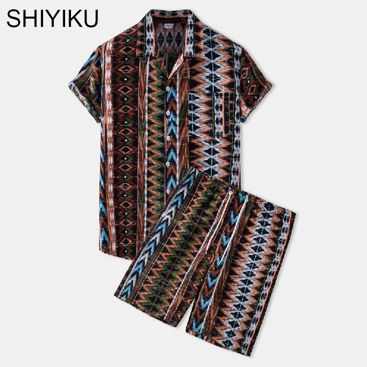 

Casual Men Sets Printed Breathable Lapel Short Sleeve Shirts Shorts Streetwear 2021 Summer Beach Men Hawaiian Suits 3XL SHIYIKU