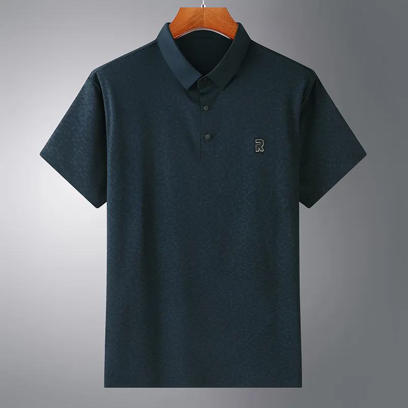 

Рубашка-поло мужская с коротким рукавом, большие размеры, с лацканами, без застежки, железная свободная, большие размеры, на лето