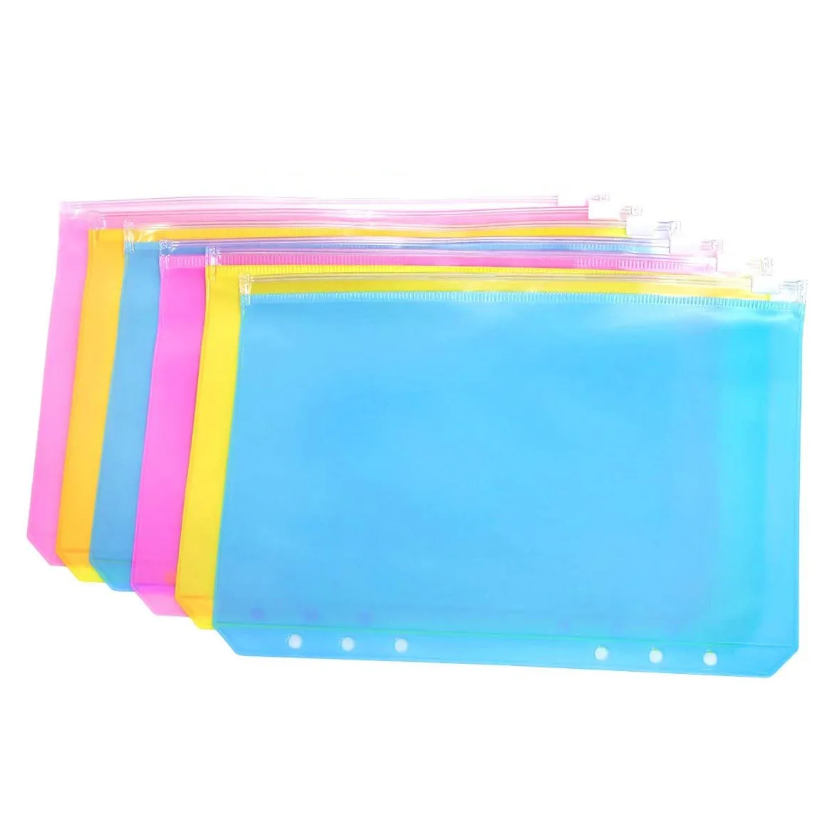 

6Pcs/Set A6 Size 6 Holes Colorful Waterproof PVC Binder Folders Zipper Bags for 6-Ring Loose-leaf Notebook