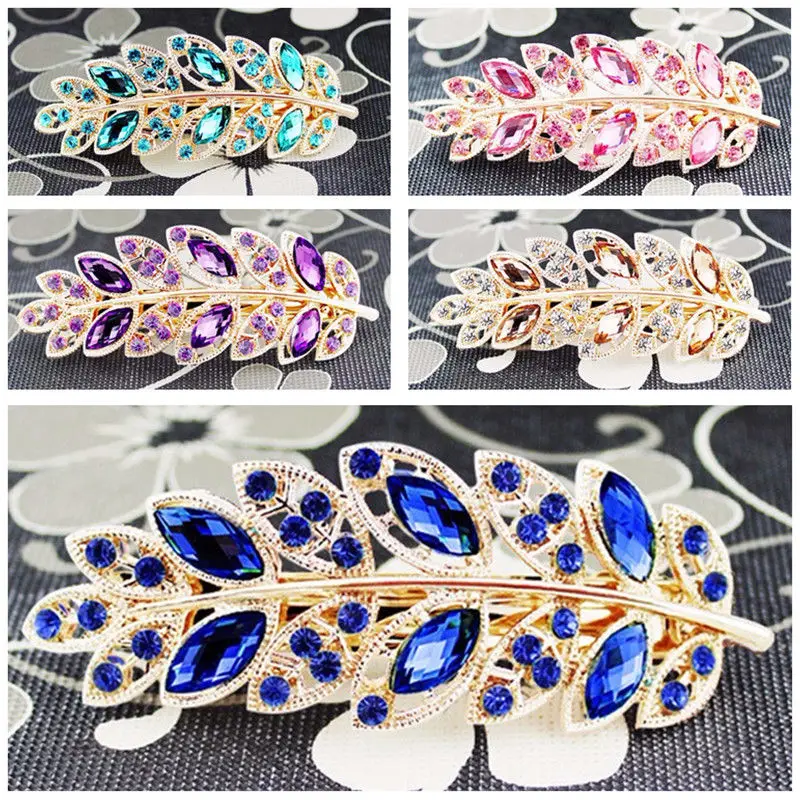 1 шт. красивая женская модная заколка для волос с розовым листом и кристаллами со