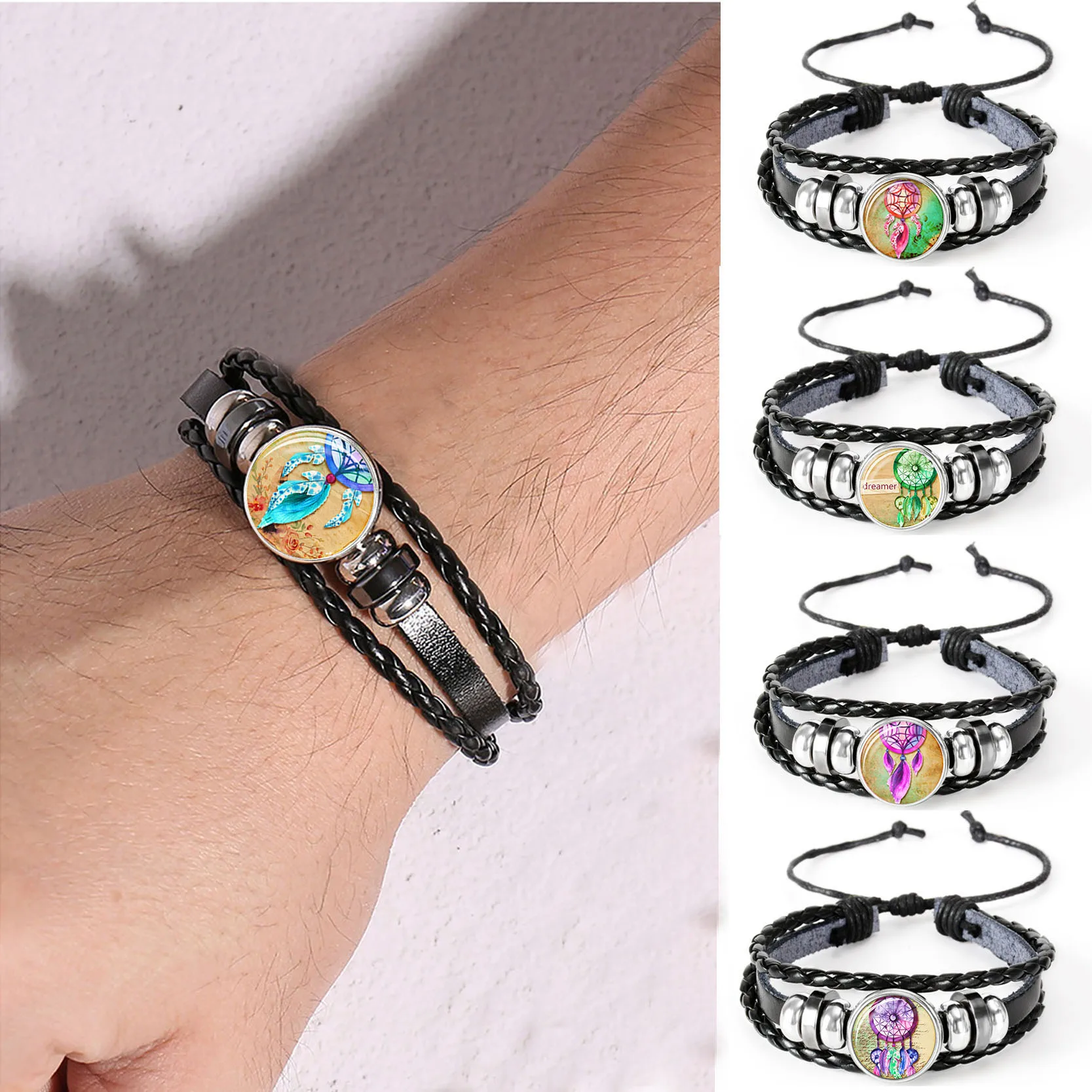 Ловец снов стеклянный браслет ручной работы Плетеный выпуклый для мужчин и