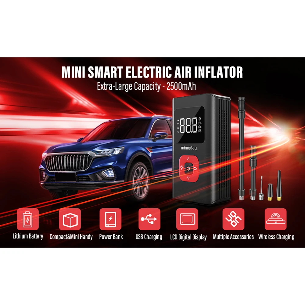 

Wireless Air Pump 150PSI Alloy Mini Electric Tire Inflator With LED Flashlight USB Charge Inflatable Pump For Car Bike
