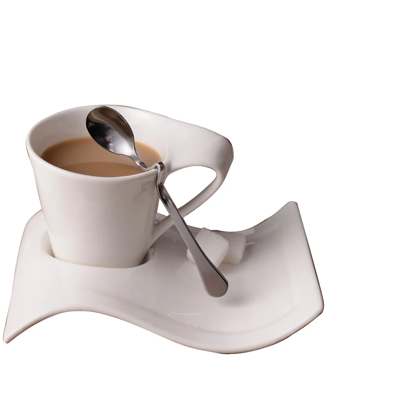 

Creative wavy ceramic fancy coffee cup and saucer set European small luxury couple 90ml/130ml/200ml300ml coffee cup