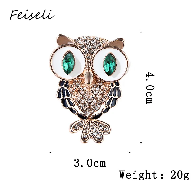 Feiseli Милая Эмаль Кристалл Стразы Сова Брошь для женщин свитер одежда воротник