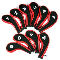 high quality 10pcs rubber neoprene golf head cover golf club iron putter protect set number printed with zipper long neck