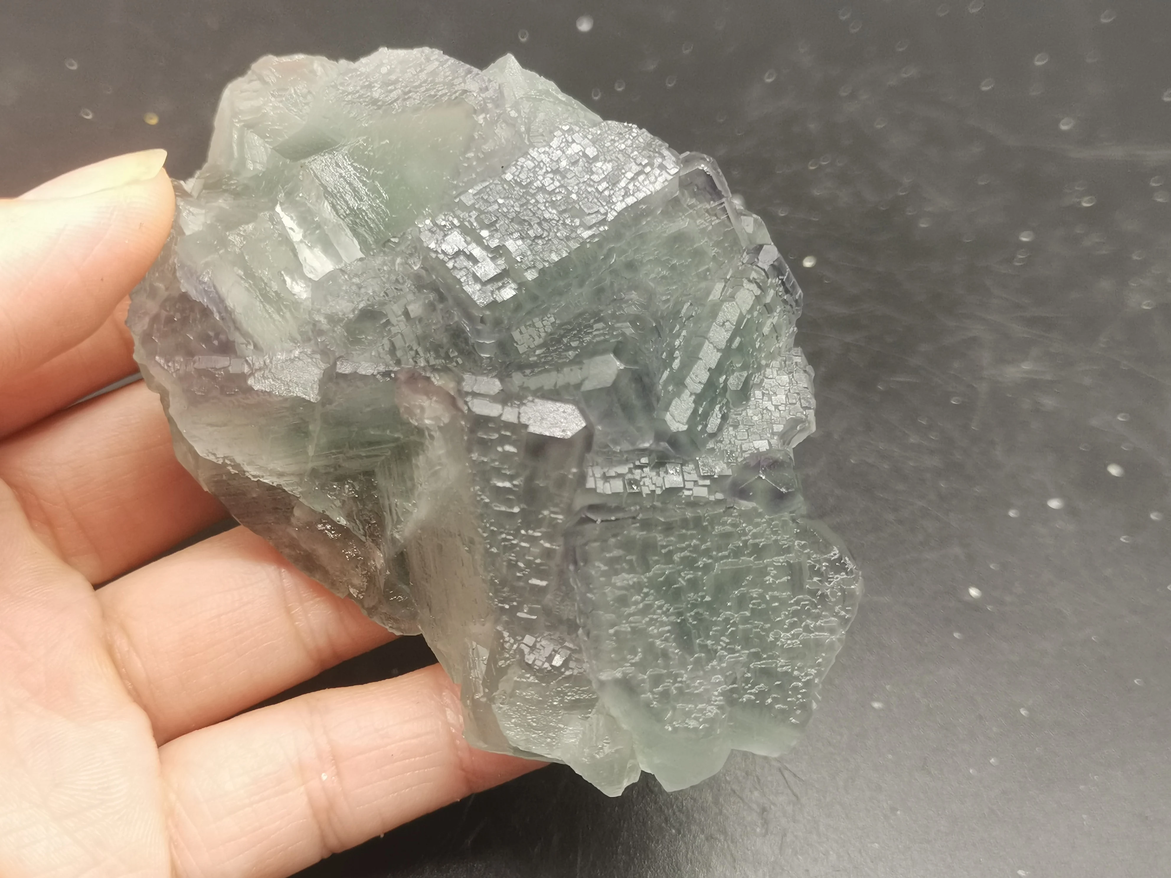 

188g.Rare natural crystal polyhedron blue green fluorite quartz mineral healing Reiki energy specimen