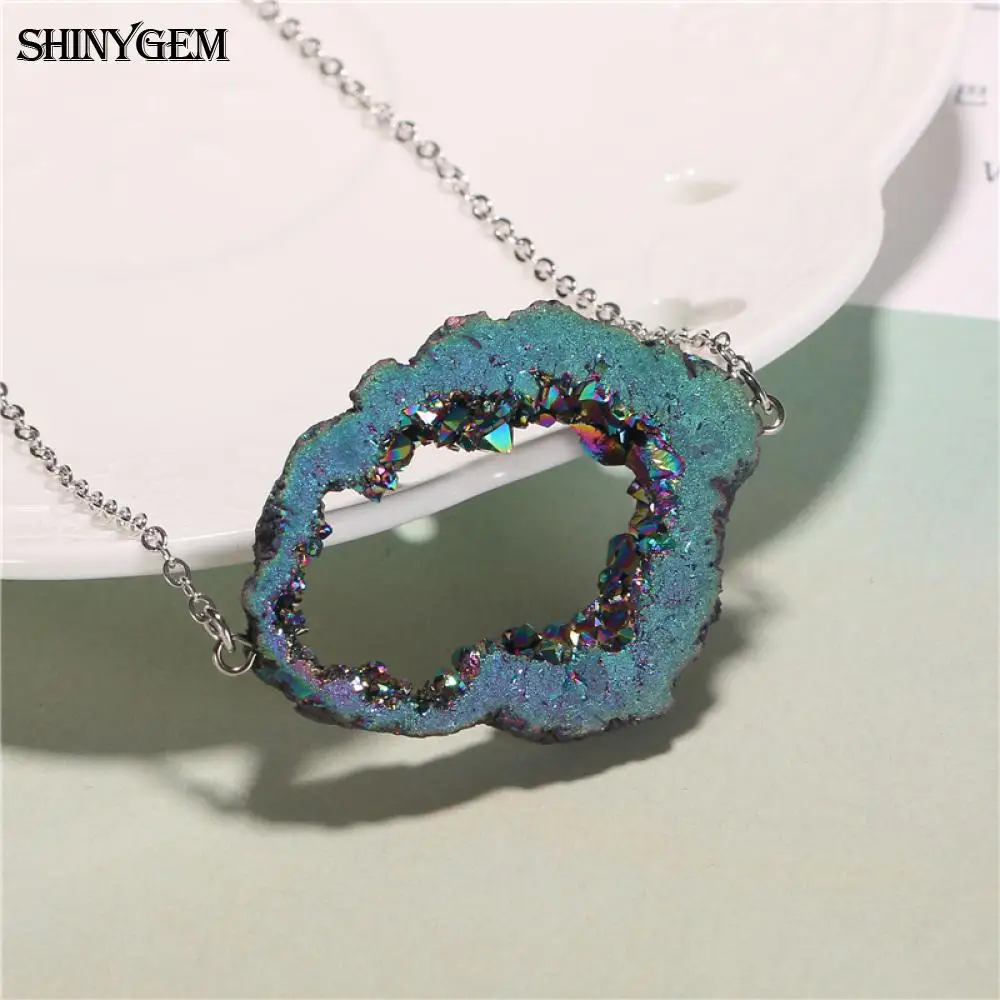 ShinyGem 30 45 мм очаровательное Необычное Ожерелье с натуральным кристаллом Druzy полое