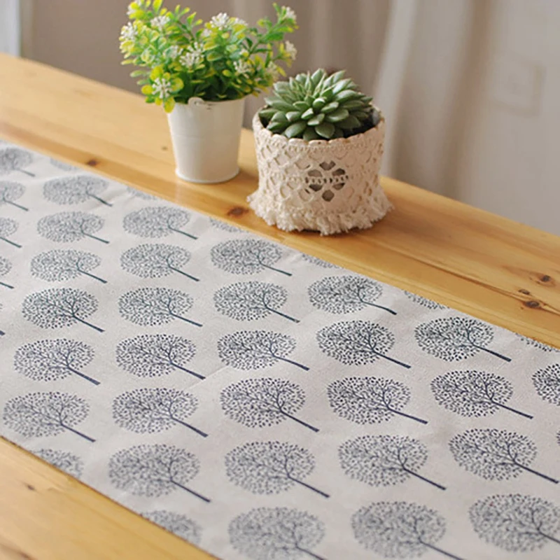 

Natural Cotton & Linen Tree Pattern Table Runner with Tassel, for Dresser Scarf Dining Coffee Home Tabletop Decoration