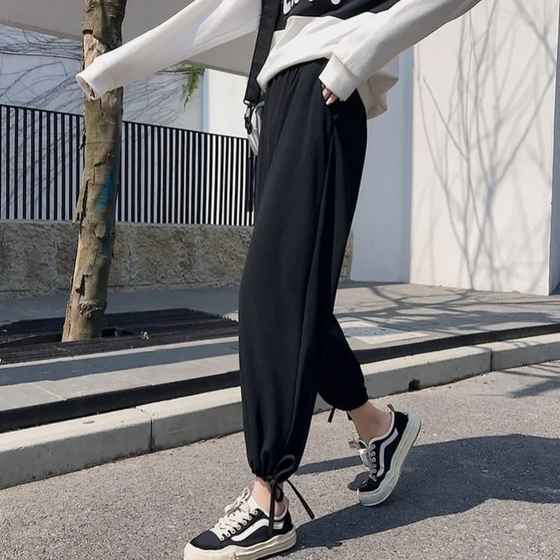 Шаровары женские в Корейском стиле свободные Стильные Простые черные брюки с