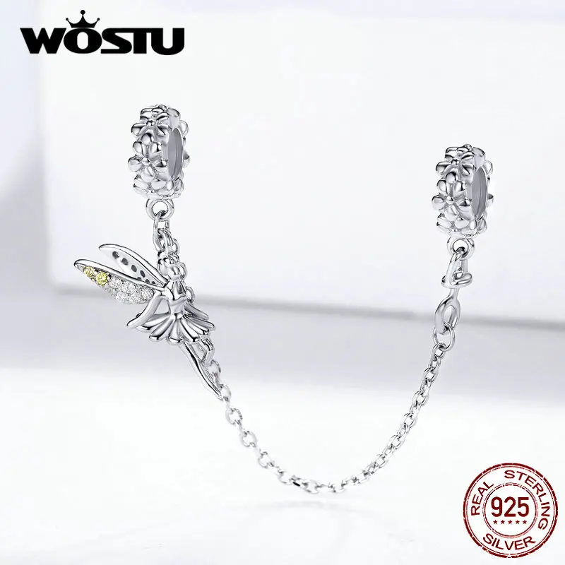 WOSTU 925 пробы Серебряная цепочка эльф Фея амулеты ангелы подходят браслет и браслет для женщин Свадебные украшения CQC1278