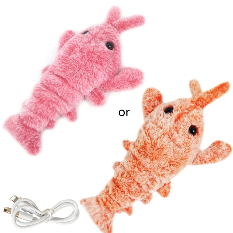 

Rechargeable Electric Moving Shrimp Toy for Cats Flopping Plush Lobster 3 Beating Modes Interactive Pet Chew Toys for Kitten