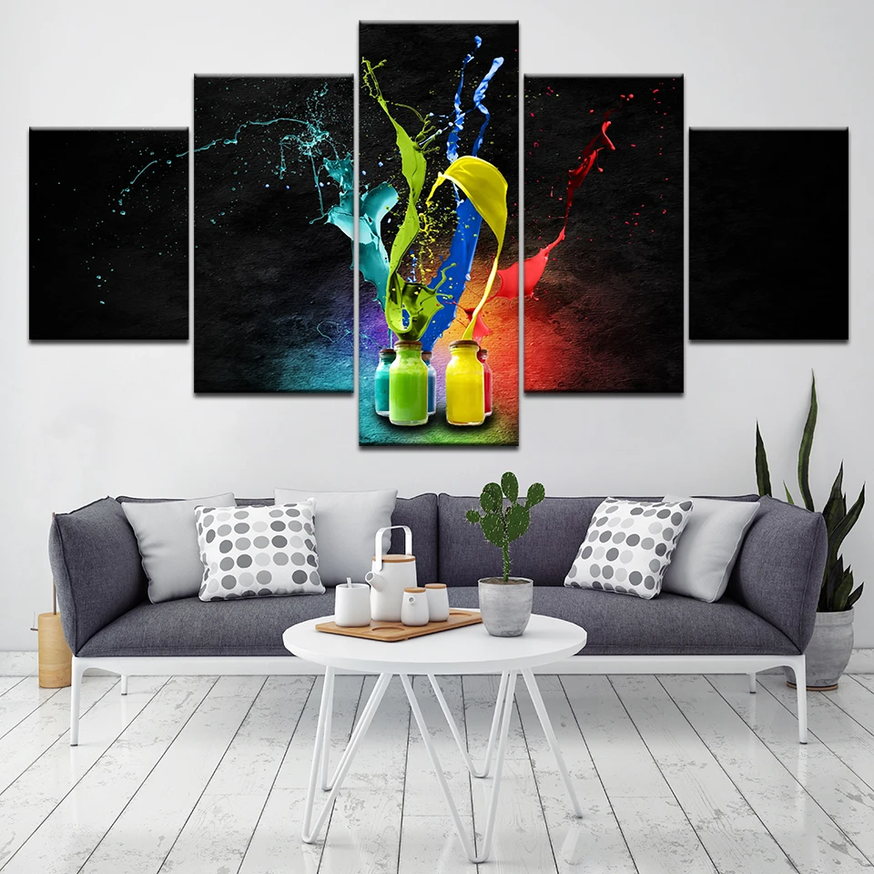 Art Living Room Printed Home Decor Canvas Pictures 5 Panel Color Bottle Abstract Splash Modern HD Frame Painting Poster Wall | Дом и сад