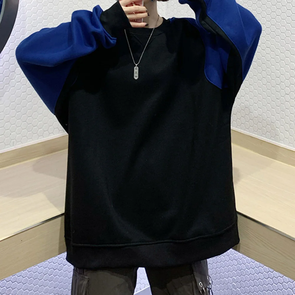 

Gothic Hoodie Harajuku Diablo Autumn Winter Loose Lazy Contrast Splicing Plus Cashmere Keep Warm Round Neck Long Sleeve