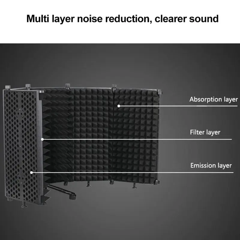 

Portable Microphone Isolation Shield Adjustable Angle Foldable Cover Wind Screen