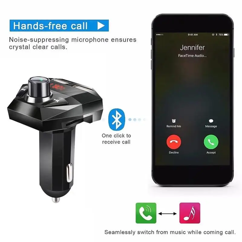 Черный Беспроводной Bluetooth 5 0 автомобильный FM трансмиттер Handsfree Car Зарядное