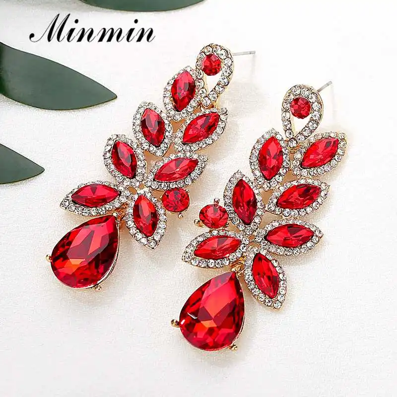 Minmin милые серьги в форме листьев с кристаллами для женщин новый кластер цветок