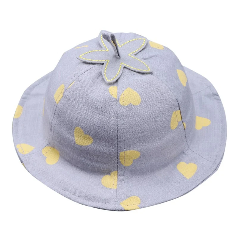 Heart Print Toddler Kids Beach Cap Summer Cute Princess Baby Hat With Flower Bucket 0-12M | Детская одежда и обувь