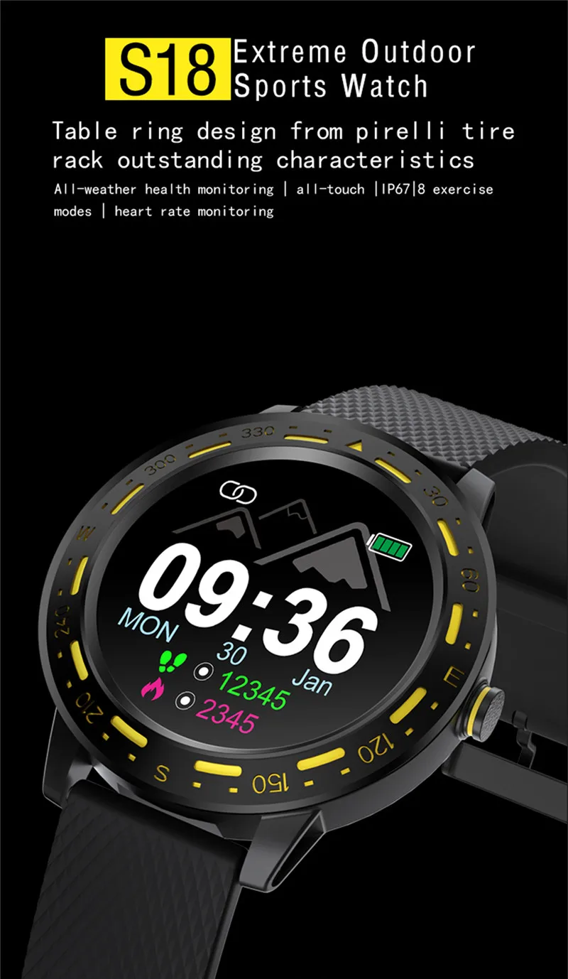 Смарт-часы ESEED S18, мужские, IP67, водонепроницаемые, 1,3 дюймов, полный сенсорный экран, долгий режим ожидания, heart rete, спортивные Смарт-часы для samsung, xiaomi