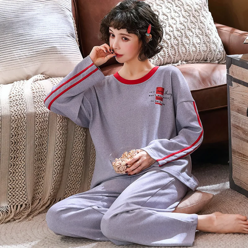 Women Pajamas Set 100% Full Cotton Sleepwear Sets Pattern Long Sleeve + Long Pants Home Wear Lazy Style Lady Underwear Pijamas