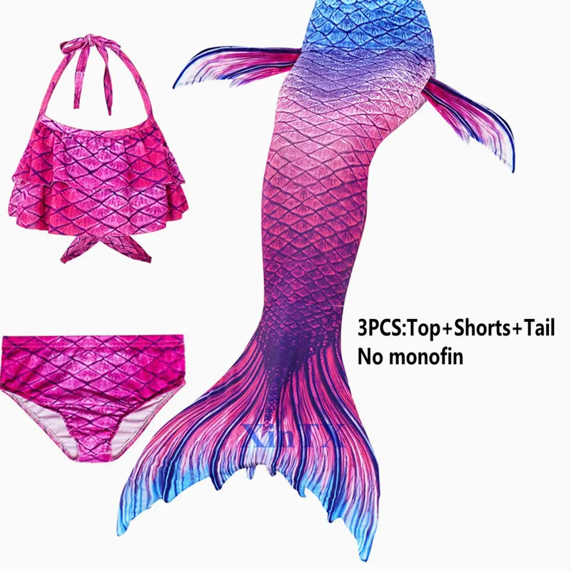 3PCS swimsuit Only 6 шт./компл. новые джинсовые штаны для девочек с хвостом русалки с ребром Плавание костюм комплект бикини, купальный костюм ванный комплект, платье для девочек с рисунком в виде Флиппер Моноласты для Плавание - Цвет: 3PCS swimsuit Only