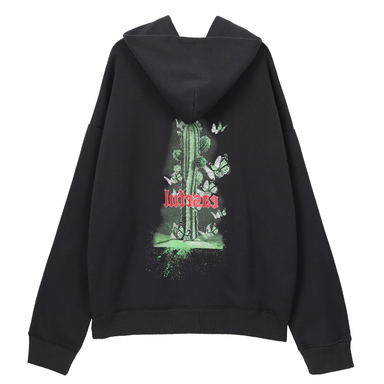 

2021 Winter Men Hip Hop Streetwear Sweatshirt Mens Butterfly Cactus Print Pullover Harajuku Hoodie