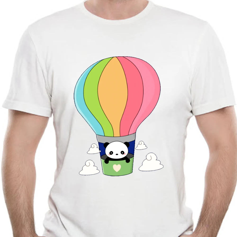 

Funny Men Tshirts Cute Hot Air Balloon Panda Blue & Tees All Cotton O Neck Short Sleeve Top T-shirts Custom Gift
