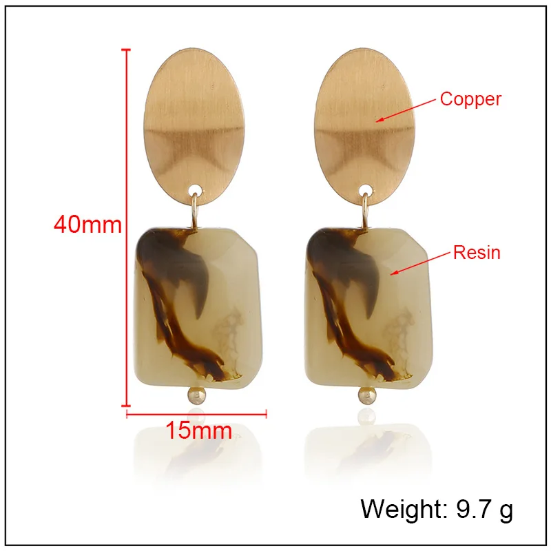 New Fashion Brushed Gold Color Deep Blue Resin Pendant Statement Copper Drop Earrings for Women Girls Party Jewelry | Украшения и