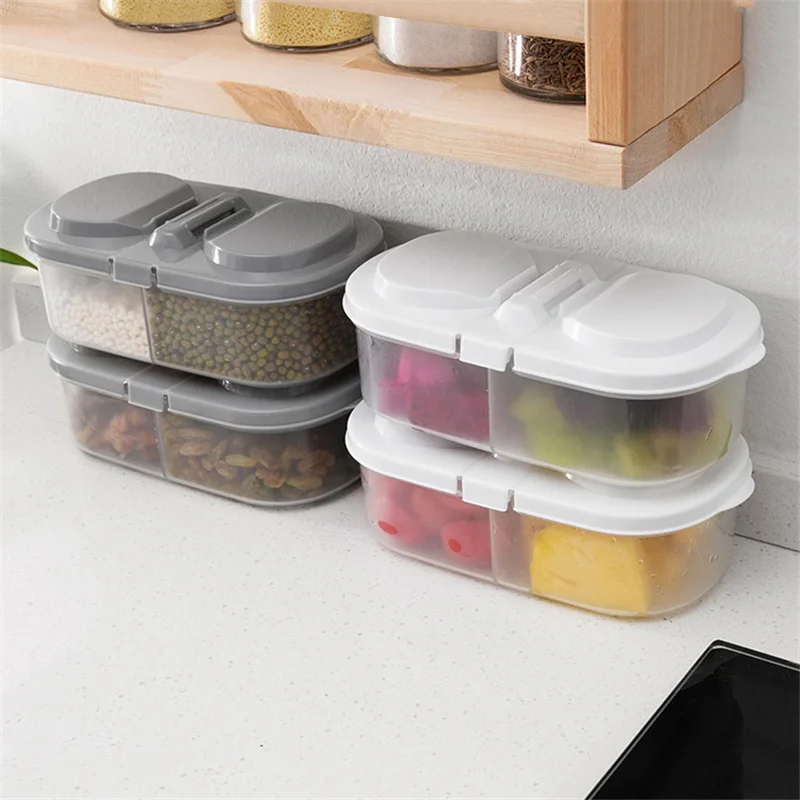 

2 Grids Food Storage Container Easy Classification Kitchen Storage Box Grain Snack Fresh Keeper Kitchen Pantry Box for Freezer