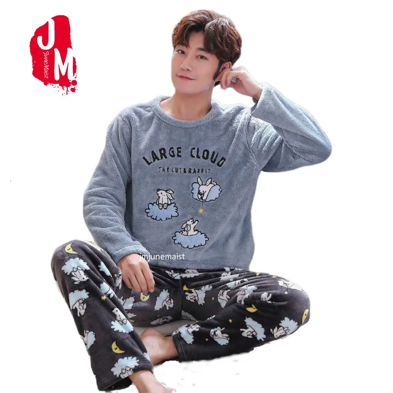Зимние фланелевые пижамные комплекты для мужчин с длинным рукавом Толстая