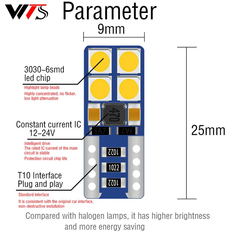 2 шт. Автомобильные светодиодные лампы T10 W5W 194 192 161 12 в 6000 К