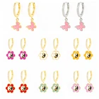 Автоклав серьги в виде колец, 925 Серебряный кольца с цветным лепестки капли масла Инь (железная Гуаньинь) Серьги Yang для Для женщин Huggie Boucle d'oreille серебро 925 комплект из 2 предметов