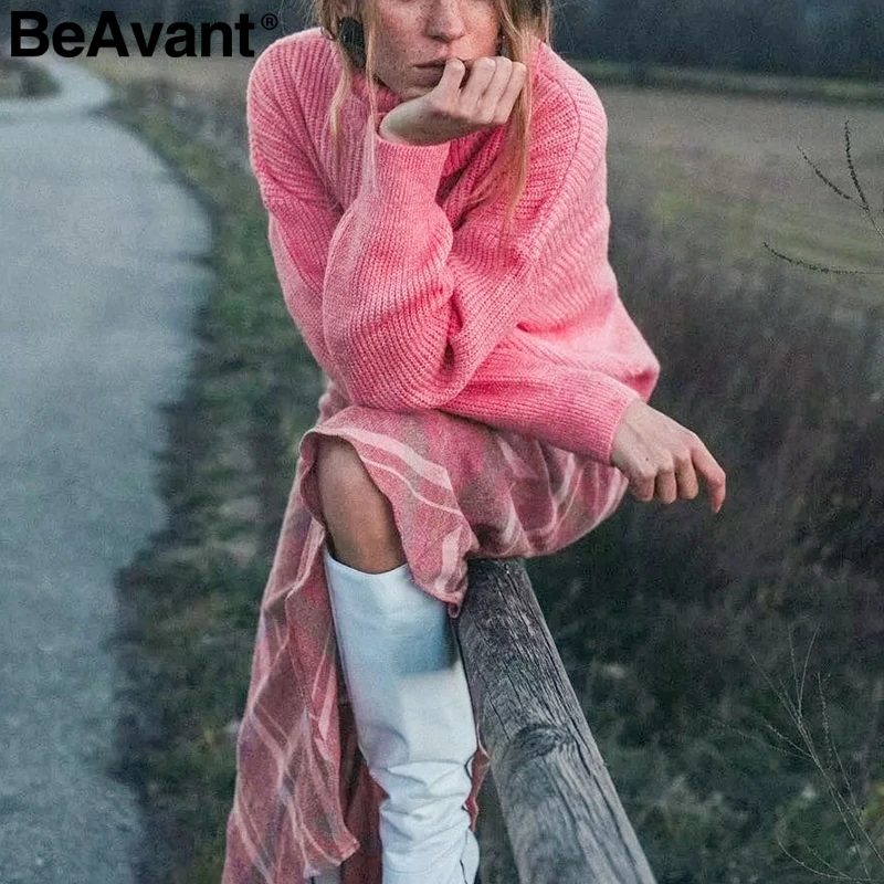 BeAvant водолазка розовый женский вязаный свитер свободный осенне-зимний пуловер